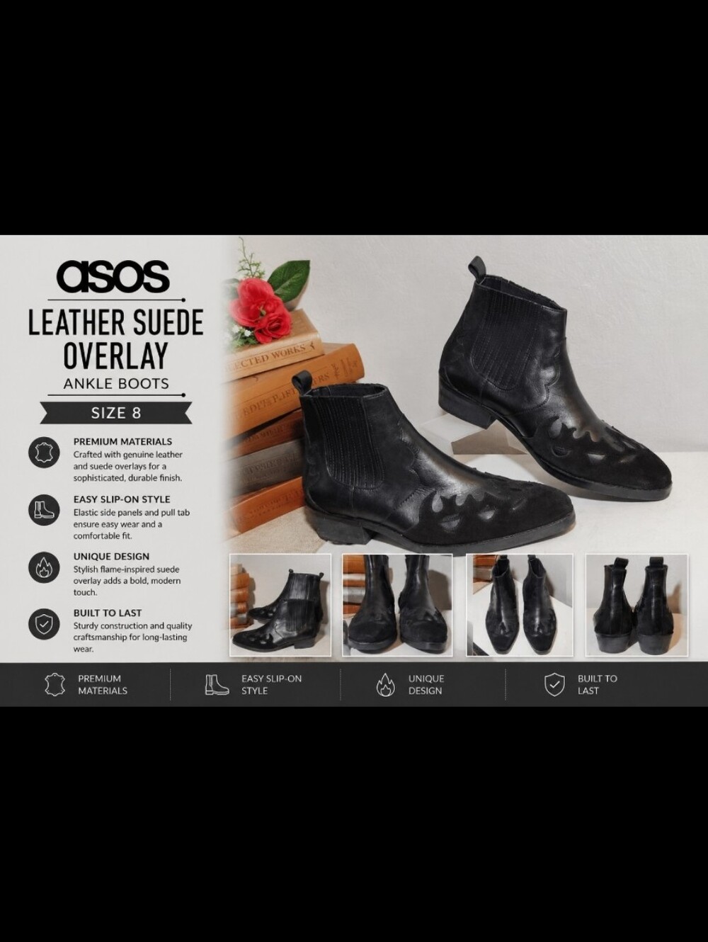 ASOS Leather Suede Overlay Ankle Boots 8